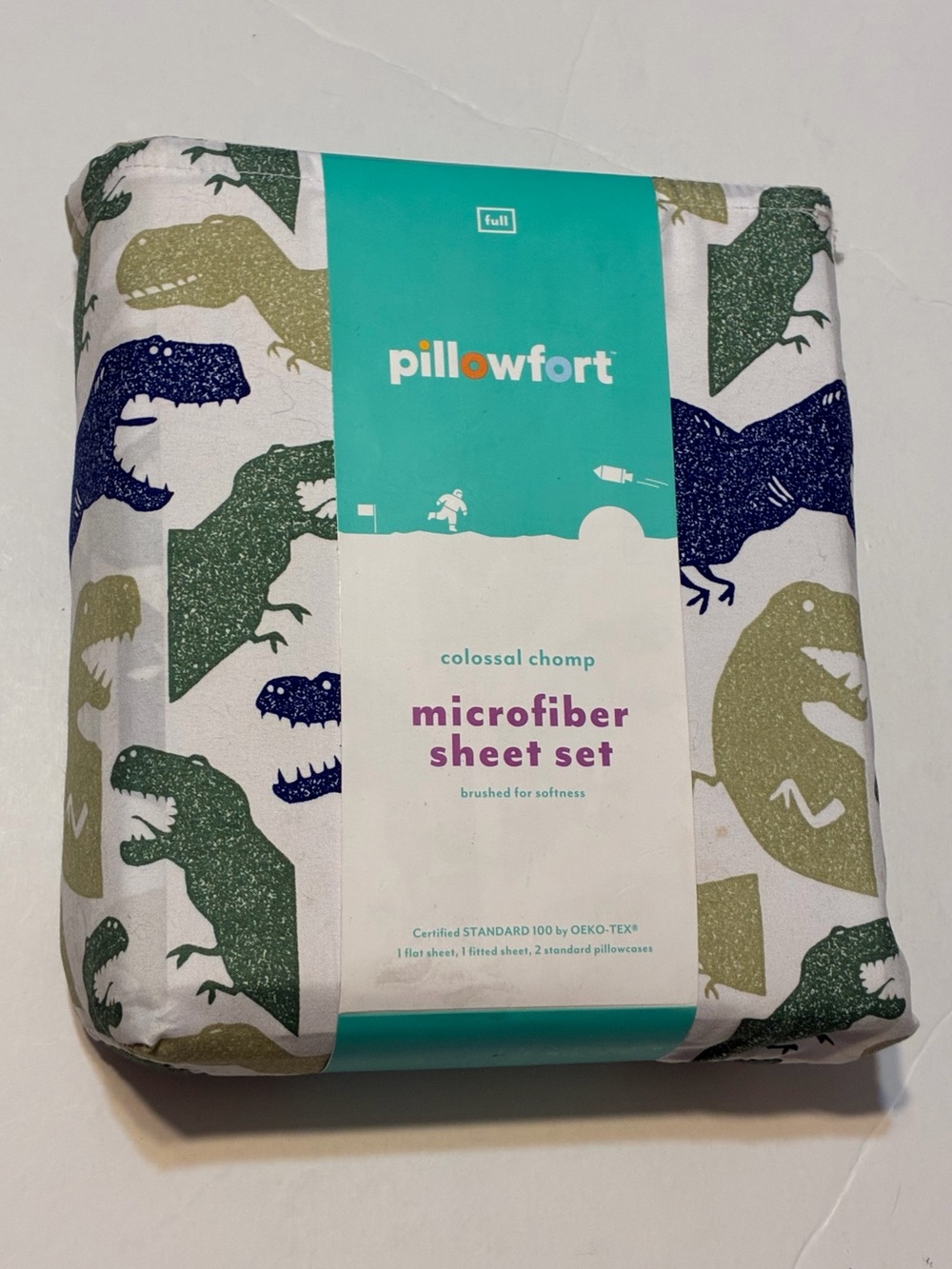NEW Pillowfort Microfiber Full Sheet Set DINOSAUR COLOSSAL CHOMP ~ Navy & Green